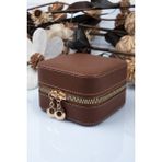 Feyza Design Şık Deri ve Ahşap Kasa Takı ve Mücevher Çantası, Taba, 11X11 cm - Ahşap - Ceviz