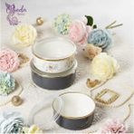 Feyza Design Şık Emaye 3’lü Saklama Kabı Seti, Gri & Çiçek Desenli, Kapaklı - Seçenek 1
