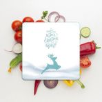 Feyza Design Şık Kare Cam Kesme Tahtası, Yılbaşı Geyik Deseni ile Zarif Mutfak Aksesuarı - Ahşap - Beyaz - Seçenek 1