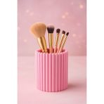 Feyza Design Şık Makyaj Fırçası Standı ve Organizer, Beyaz ve Pastel Pembe - Ahşap - Bej
