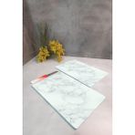 Feyza Design Şık Mermer Görünümlü 2'li Cam Kesme Tahtası Seti, 20X30 cm - Ahşap - Beyaz - Seçenek 1