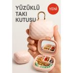 Feyza Design Şık Taşınabilir Yüzüklü Takı Kutusu, Ayna ve 4 Bölmeli Mini Organizer - Ahşap - Bej
