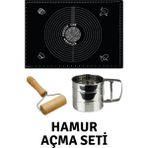 Feyza Design Siyah 45X65 cm Silikon Hamur Açma Matı, Çelik Un Eleği ve Ahşap Saplı Hamur Açıcı - Cappuccino