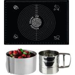 Feyza Design Siyah 45X65 cm Silikon Hamur Açma Matı, Çelik Un Eleği ve Ayarlanabilir Pasta Kalıbı - Altın