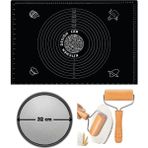 Feyza Design Siyah Silikon Hamur Açma Matı 45X65 cm ve Ahşap Saplı Pizza Tepsisi - Cappuccino