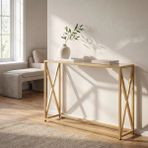 Feyza Design Soho Dean Dresuar Gold Renk Metal Iskeletli Temper Camlı Raflı Dresuar Konsol - Altın