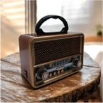Feyza Design Solar Güçle Çalışan Nostaljik Bluetooth Radyo, Müzik ve Radyo Keyfi - Ahşap - Ceviz