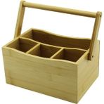 Feyza Design Taşıma Kulplu 3+1 Bölmeli Bambu Tezgah Üstü Ahşap Kaşıklık - Açık Bej - Seçenek 1