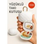 Feyza Design Taşınabilir Yüzüklü Takı Kutusu, Ayna ve 4 Bölmeli Mini Mücevher Organizer - Ahşap - Beyaz