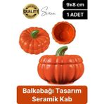 Feyza Design Turuncu Seramik Bal Kabağı Dekoratif Saklama Kabı ve Şekerlik - Altın - Seçenek 1