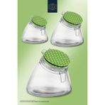Feyza Design Yeşil Puantiye Desenli 3'lü Cam Saklama Kavanoz Seti 1100ML,1700ML,2750ML - Ahşap