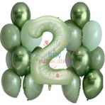 Feyza Design Yeşil Rakam ve Balon Seti - 2 Yaş Için Parti Malzemeleri - 0,5 x 9 cm - Adaçayı Yeşili