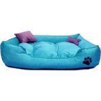 Feyza Design Yıkanabilir Yüksek Kaliteli Köpek Yatağı 50X40 cm Patili Tasarım - Altın - Turkuaz - Seçenek 1