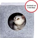 Feyza Design Yumuşak Keçe Kedi Evi Yuvası, Açık Gri, 32X32X32 cm - Seçenek 1