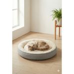 Feyza Design Yumuşak Peluş Donut Stres Azaltıcı Yatak, Kedi ve Köpekler Için Rüya Gibi Konfor - Ahşap - Bej - Seçenek 1