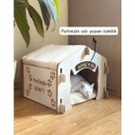 Feyza Design Yumuşak ve Rahat Ahşap Kedi Evi, Montaj Kolay, Pofuduk Minderli Konfor - Seçenek 1