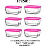 Feyzade Cube Kahvaltılık Saklama Kabı Seti 6 Adet 405 Cc - Pembe