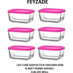 Feyzade Cube Kahvaltılık Saklama Kabı Seti 6 Adet 405CC (CUB-235) - Pembe