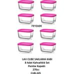 Feyzade Cube Kahvaltılık Saklama Kabı Seti 8 Adet 270CC (CUB-225) - Pembe