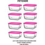 Feyzade Cube Kahvaltılık Saklama Kabı Seti 8 Adet 405 Cc - Pembe