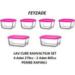 Feyzade Cube Kahvaltılık Saklama Kabı Seti Pembe Kapaklı 2 Adet 405 Cc - 4 Adet 270 Cc