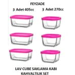 Feyzade Cube Kahvaltılık Saklama Kabı Seti Pembe Kapaklı (3 Adet 405CC - 3 Adet 270CC)