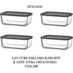 Feyzade Cube Saklama Kabı Seti 4 Adet 1170CC (CUB-238) - Gri