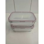 Feyzade Fresco Cam Kilitli Saklama Kabı 2'li Set Dikdötrgen (1200 CC)-(FRS-257) - Pembe
