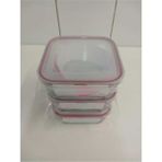 Feyzade Fresco Cam Kilitli Saklama Kabı 3’lü Set 1150CC Kare (FRS-249) - Pembe