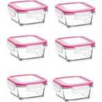 Feyzade Fresco Cam Kilitli Saklama Kabı 6'lı Set FRS227 Pembe (375CC)