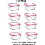Feyzade Fresco Kahvaltılık Saklama Kabı Seti 8 Adet 375CC Kare (FRS-227) - Pembe