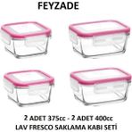 Feyzade Fresco Saklama Kabı Seti 2 Adet 400CC (Dikdörtgen) ve 2 Adet 375CC (Kare) - Pembe