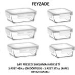 Feyzade Fresco Saklama Kabı Seti 3 Adet 400CC (Dikdörtgen) ve 3 Adet 375CC (Kare) - Beyaz