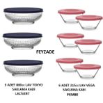 Feyzade Vega Saklama Kabı 6 Adet 215CC Bej-Pembe - Tokyo Saklama Kabı 3 Adet 880CC Lacivert