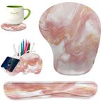 FGDRFGRW Klavye Bilek Dinlenme Pedi Ergonomik Mouse Pad Seti, Dizüstü Bilgisayar, Ev, Oyun, Ofis, Eşleşen Fil Kalem Tutucu ve Bardak Altlığı için Kaymaz PU Taban (Pembe Altın Mermer)