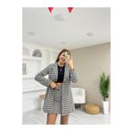 fh fashionhere Kadın Kazayağı Desen Vatka Detay Kaban Ve Yüksek Bel Etek Ikili Takım