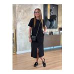 fh fashionhere Kadın Kısa Kollu Bisiklet Yakalı Cepli önden Yırtmaçlı Viskon Iki Iplik Midi Elbise