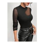 fh fashionhere Kadın Uzun Kollu Yarı Balıkçı Yaka Kolları Tüllü Dalgıç Bluz