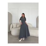 fh fashionhere Kısa Kollu Önden Fermuarlı Çan Etekli Uzun Elbise - Antrasit