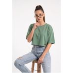 FHELIA Kadın Yeşil Pamuklu Nefes Alan Kumaş Bisiklet Yaka Oversize Basic Crop T-shirt