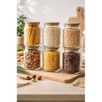 Fhilli Fiona - 6'lı Vakumlu Bambu Kapaklı Orta Boy 900 ml Kavanoz Takımı
