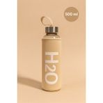 Fhilli Kılıflı Cam Matara 500 ml Krem Renk BPA İçermez Hafif ve Kullanışlı