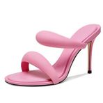 FHVCMTG Yüksek Topuklu Kadın Stiletto Yuvarlak Burnu Açık Topuklu Sandalet İki Askılı Sırtı Açık Elbise Katır 8,5 Cm, Pembe, 37
