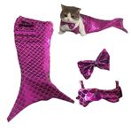 Fiakup Kedi Denizkızı Kostümü - Sevimli Kedi Denizkızı Kuyruğu Giysileri | Komik Kedi Pullu Deniz Kızı Elbise Cadılar Bayramı Kostümleri | Yaratıcı Kedi Deniz Kızı Kediler Ve Köpekler, Mor(S)