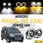 Fiat Doblo D2 2005-2010 Uyumlu Üniversal Mercekli Angel Sis Farı Metal Su Geçirmez 76 mm Sarı Halkalı Gündüz Farı Angel Eyes 2 Adet