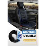 fiat Marea Uyumlu Yarı Deri Oto Koltuk Kılıfı Ön/arka 5li Anka Set Siyah-Mavi - Antalya - Siyah - Mavi