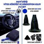 Fiat / Tofaş Tempra Uyumlu Siyah Deri Mavi Dikiş Direksiyon Kılıfı ve Vites Körüğü 2'li Set