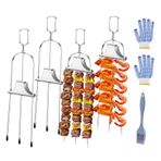 Fiauli 4'lü set 3 kutuplu metal mangal şişi, 35,6 cm, yeniden kullanılabilir, hızlı çıkarma için itme çubuğu, kebap, çelik 1 set
