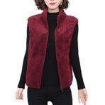 Fiauli Fermuar Placket floş yelek kadın sonbahar kış düz renk peluş standı yaka kolsuz cepler kalınlaşmış çift taraflı polar yelek, Wine Red, 3XL