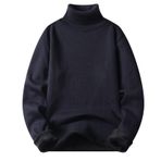 Fiauli Katı renk Slim Fit triko sonbahar kış erkek balıkçı yaka kazak düz renk Slim Fit polar astar triko Jumper uzun kollu erkekler kazak, lacivert mavi, L